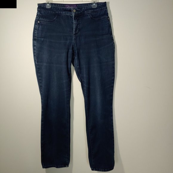 NYDJ Lift & Tuck Technology Straight Leg Jeans Size 10 Dark Wash - Picture 1 of 9